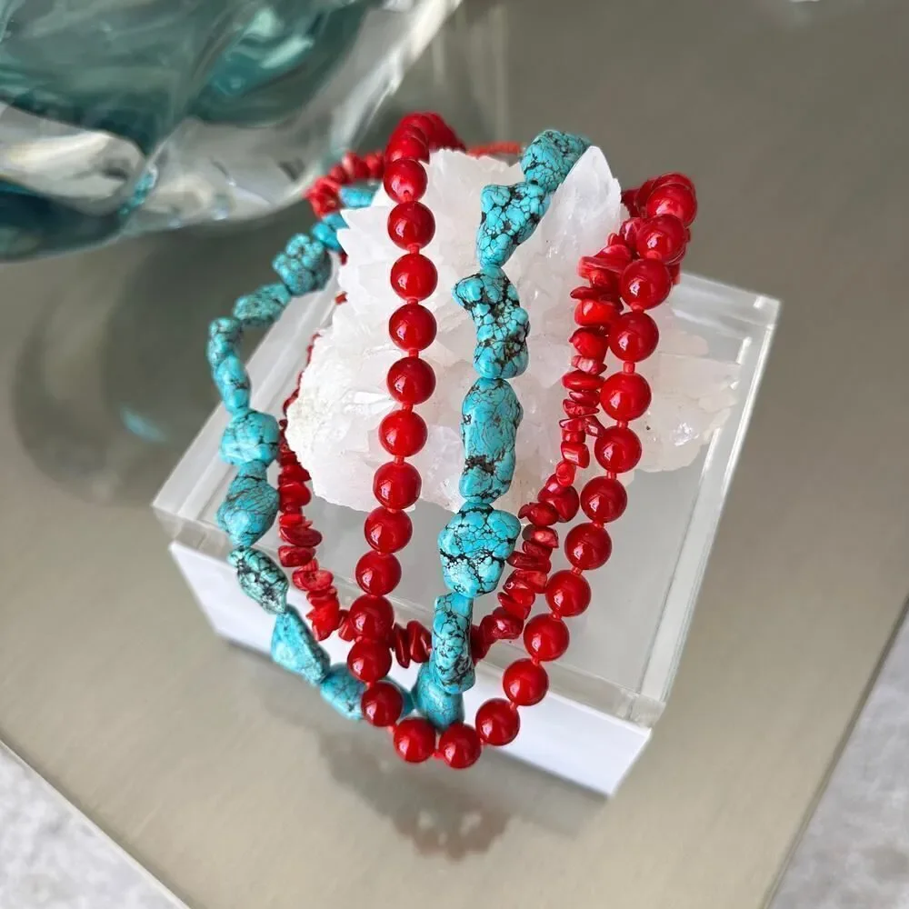 Bold Coral And Turquoise Beaded Necklace - Picture 2 of 5